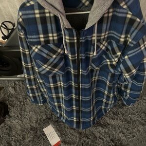 Men’s jacket extra large flannel fleece zipper pockets checked NEW
